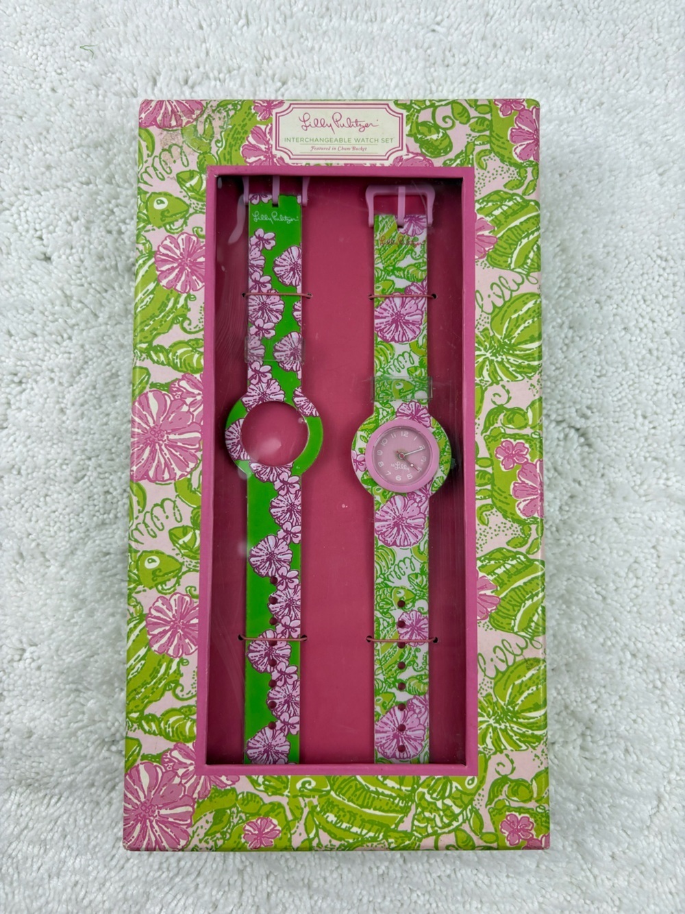 NIB Lilly Pulitzer Interchangeable Watch Set, in the Patchtastic Pattern